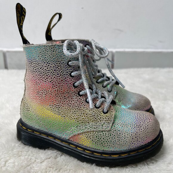 Dr. Martens #1460 Kid's Pascal T Rainbow Glitter Boots Lace Up Shoes Size US 8 - Picture 3 of 10